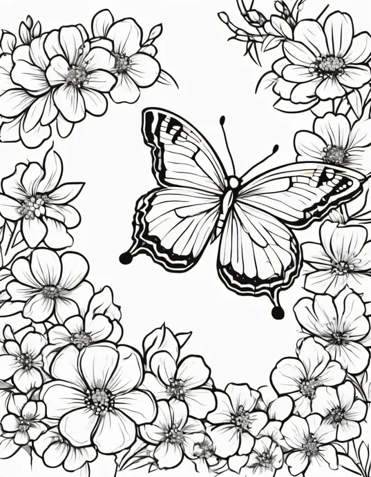 Blossom Butterfly Coloring Page Spring Delight
