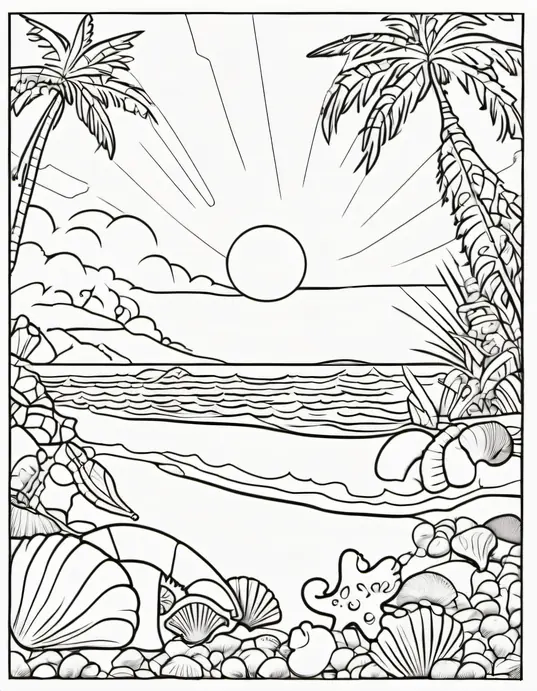 Sunny Seashell Coloring Scene for Kids