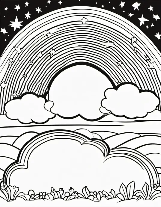 Sunny Rainbow Cloud Coloring Page