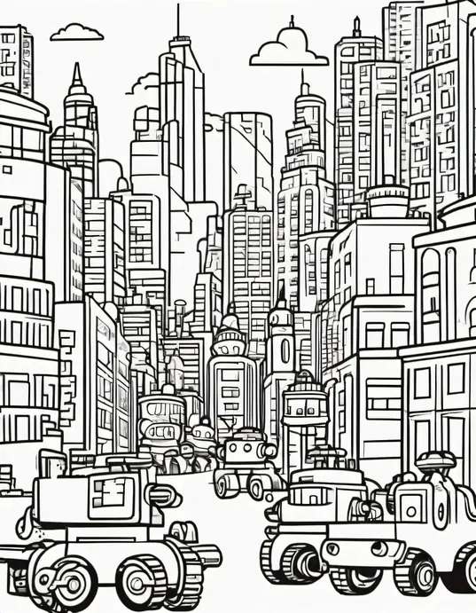 Colorful City of Friendly Robot Friends