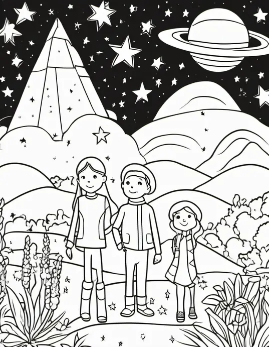 Color Starry Night Sky Coloring Page for Kids