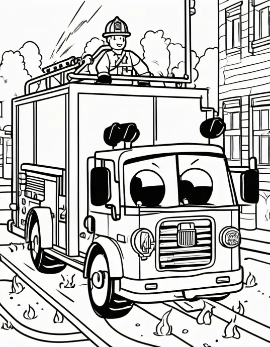 Fire Truck Coloring Scene for Kids
