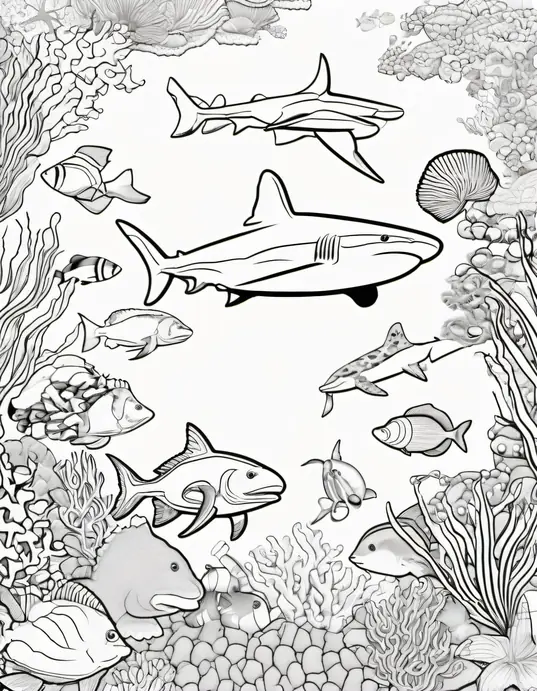 Underwater Shark Coloring: Vibrant Reef Friends