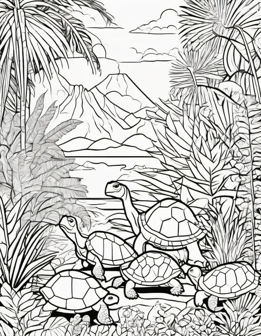 Color Tropical Turtle Jungle Scene