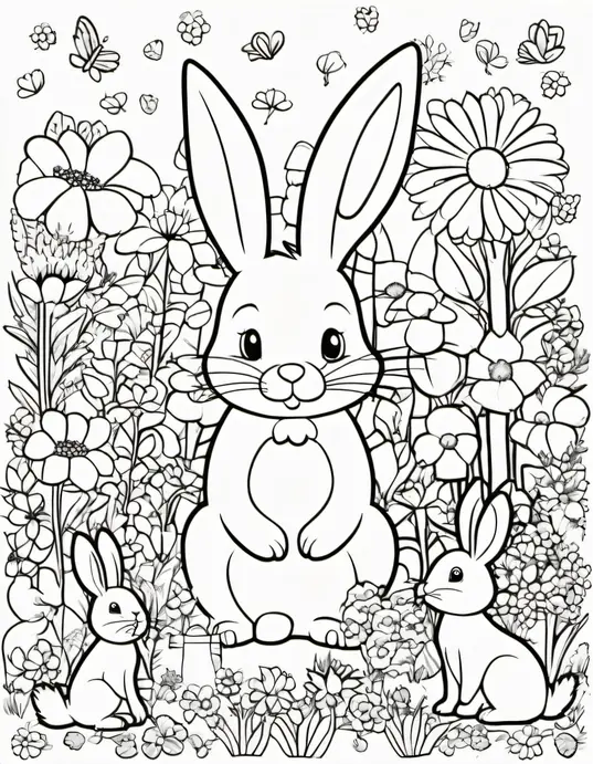 Easter Bunny Garden Coloring Page