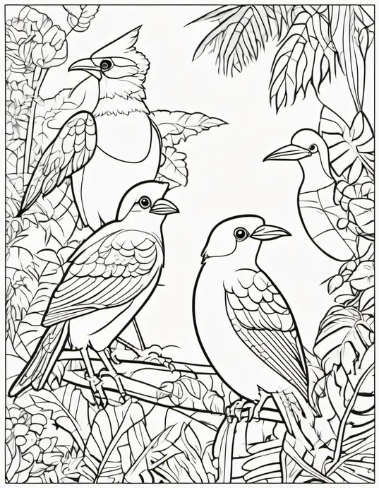 Feathered Friends Jungle Coloring Scene