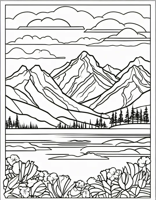 Colorful Sunset Mountain Scene for Kids