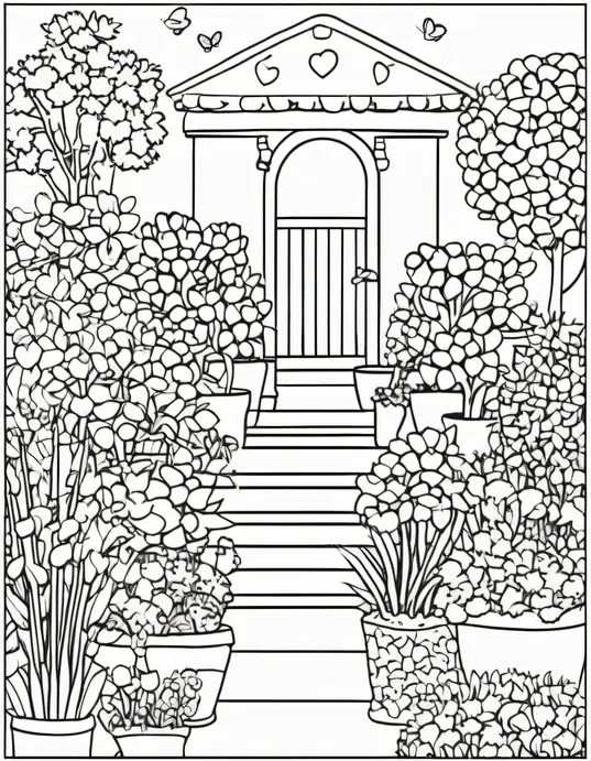 Sweet Hearts Blossom Coloring Page for Valentine's Day
