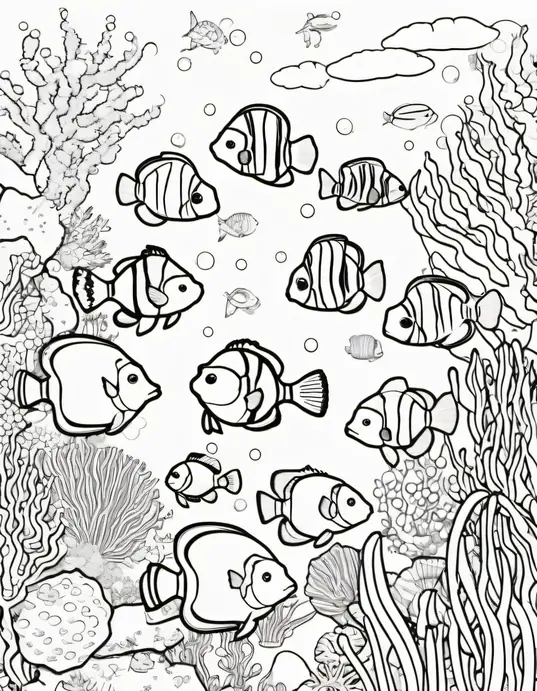 Underwater Rainbow Reef Coloring Scene