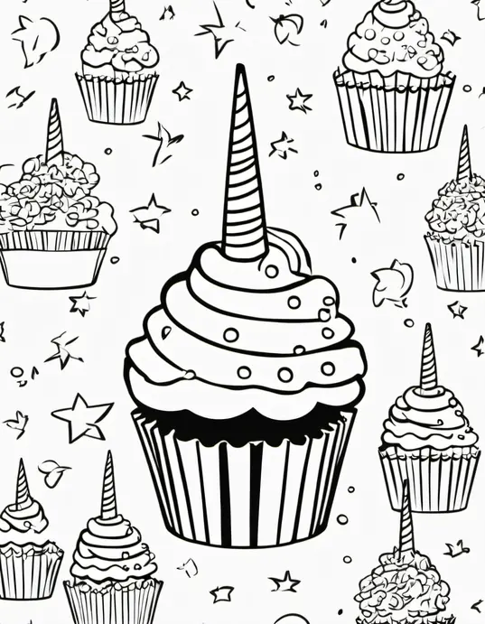 Colorful Unicorn Cupcake Scene for Kids