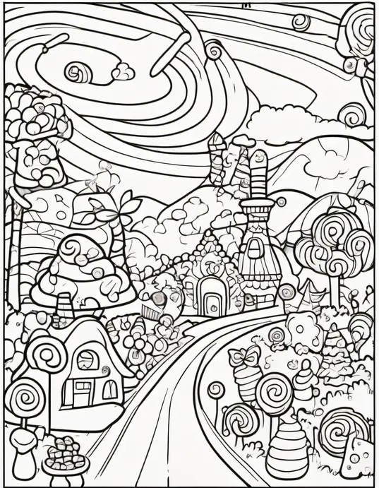 Sweet Candyland Coloring Scene for Kids