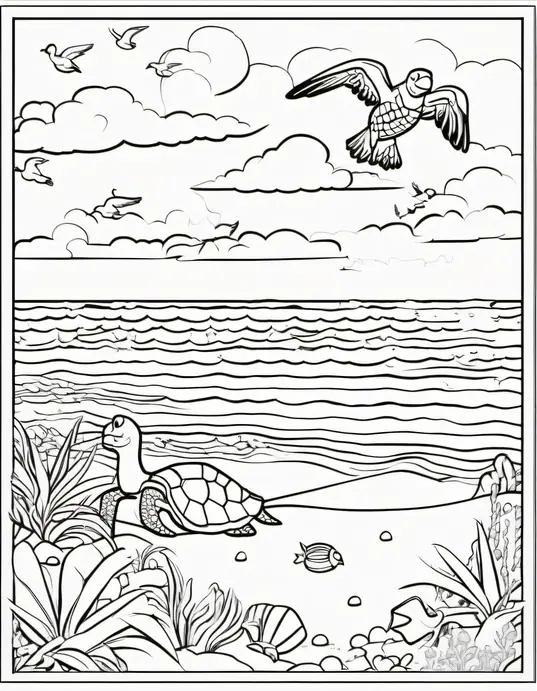 Sunny Seaside Coloring Scene