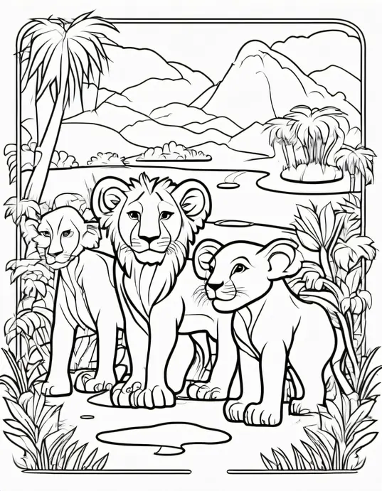 Colorful Jungle Babies: Playful Lion Cubs and Tiny Elephants