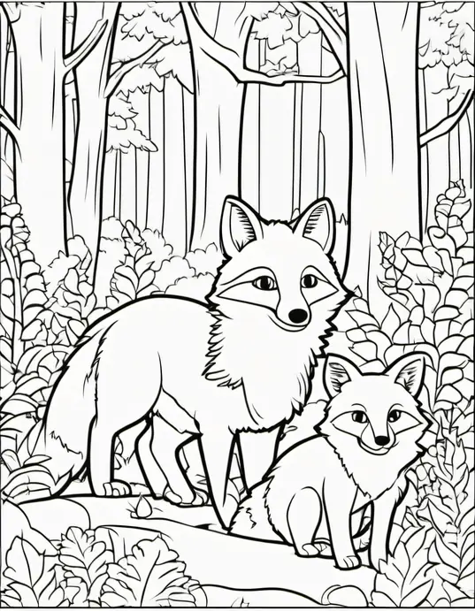 Coloring Joyful Forest Fox Friends