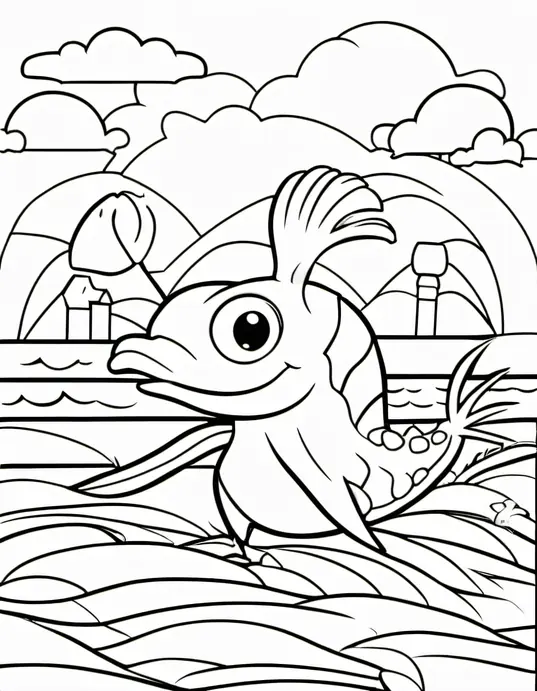Pixel Art Seaside Creature Coloring Page
