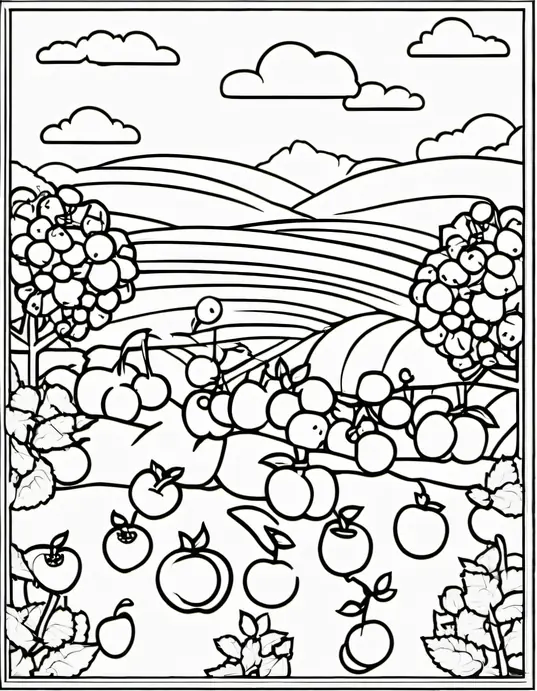 Colorful Summer Fruit Orchard Scene for Kids