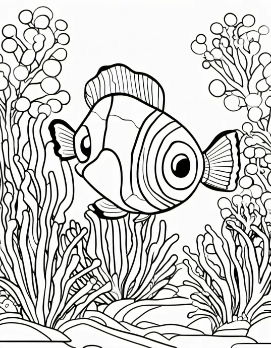 Color Underwater Friends: Playful Clownfish Coloring Page