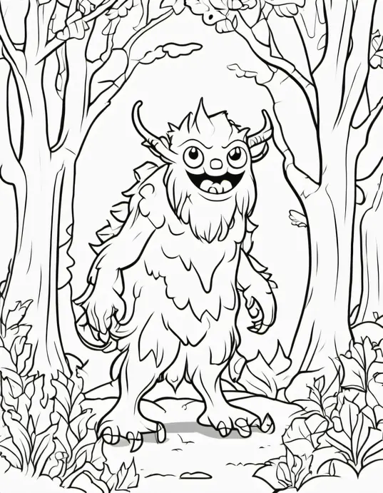 Spooky Forest Monster Coloring Page for Kids
