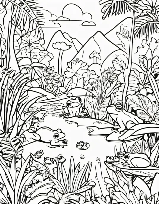 Colorful Rainforest Frog Hop Scene for Kids