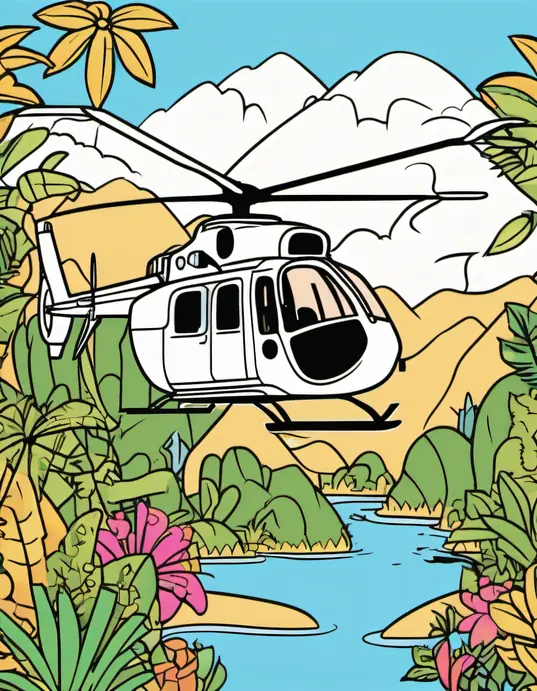 Colorful Helicopter Jungle Adventure Scene for Kids