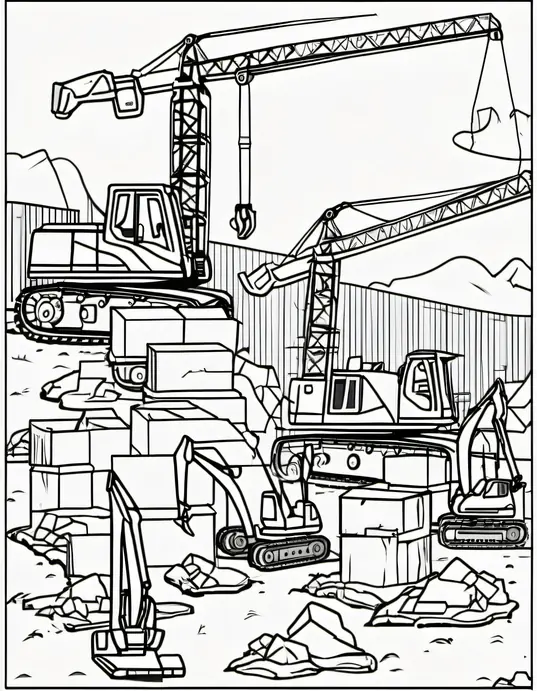 Exciting Construction Site Coloring Page: Diggers and Cranes!