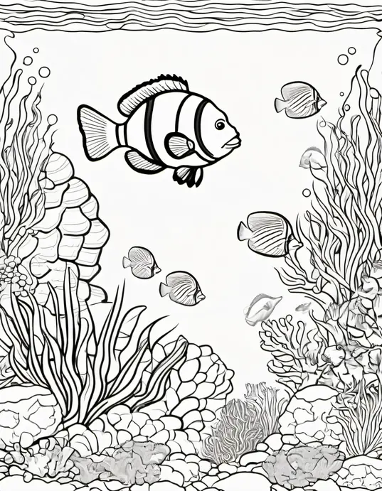 Underwater Rainbow Reef Coloring Scene
