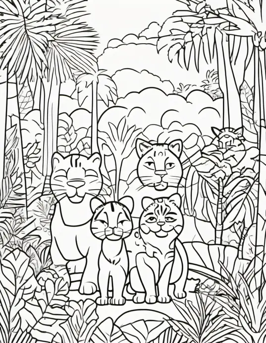 Colorful Jungle Cat Safari Scene for Kids