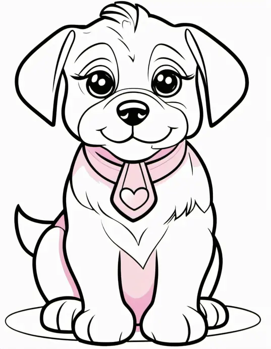 Pink Puppy Coloring Scene for Kids