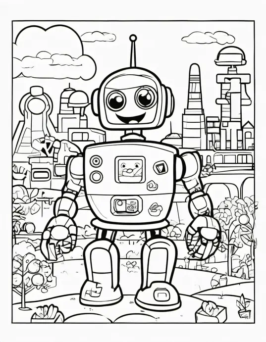 Color and Create: Happy Robot Playground Scene