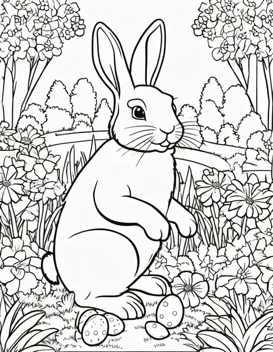 Easter Bunny Garden Coloring Page