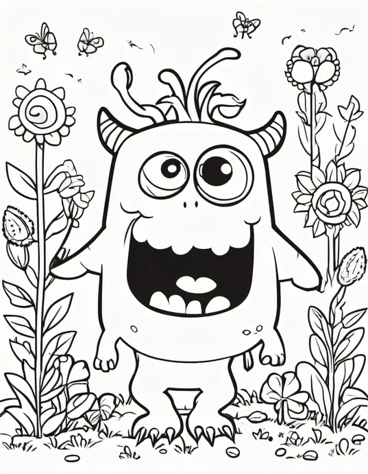 Cute Monster Garden Coloring Page