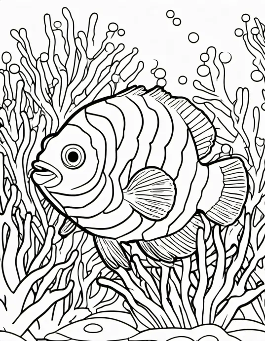 Explore Underwater Friends: Colorful Clownfish Coloring Scene