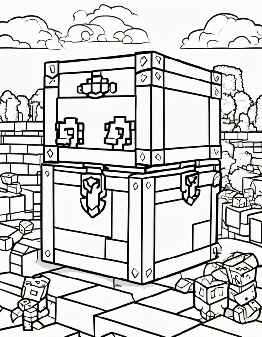 Minecraft Adventure Coloring Page: Creeper's Buried Treasure