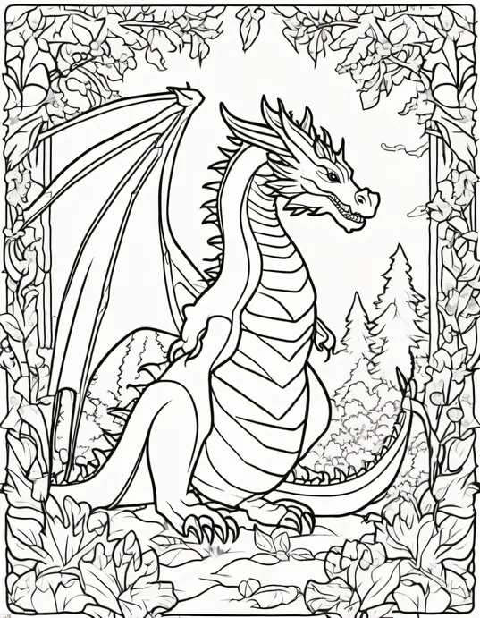 Magical Dragon Forest Coloring Scene for Kids