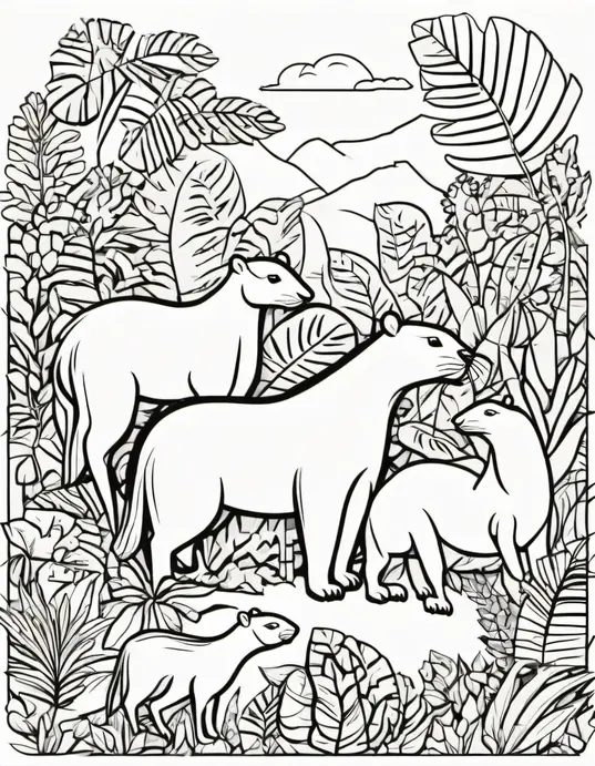 Exotic Jungle Animals Coloring Page