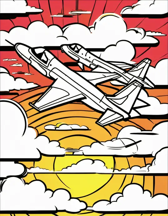 Color and Fly: Jet Planes at Sunset Sky