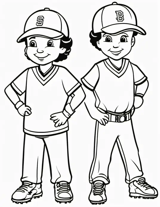 Cute Baseball Players Coloring Page for Kids