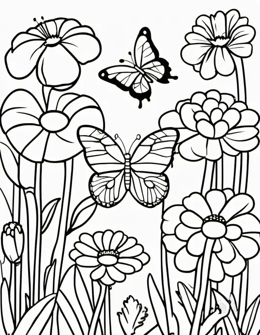 Blossom Butterfly Coloring Scene for Springtime Fun