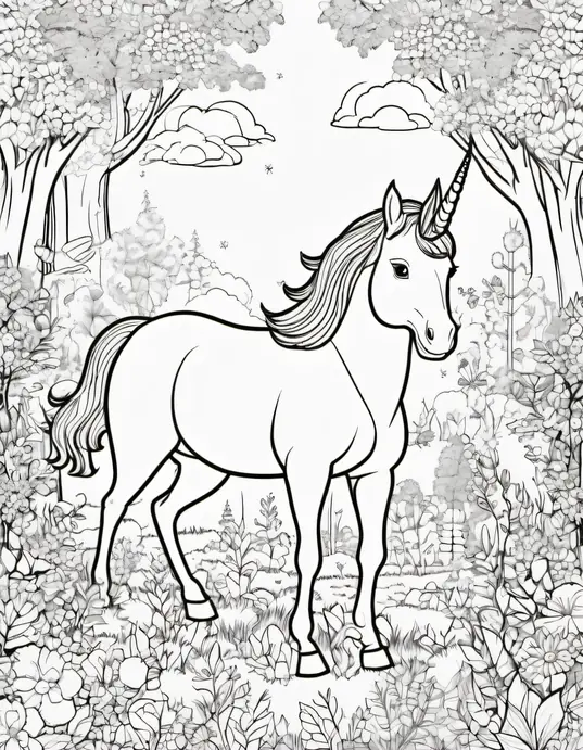 Magical Unicorn Forest Coloring Page