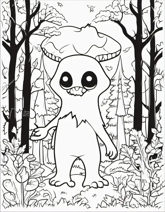 Spooky Forest Friendly Monster Coloring Page
