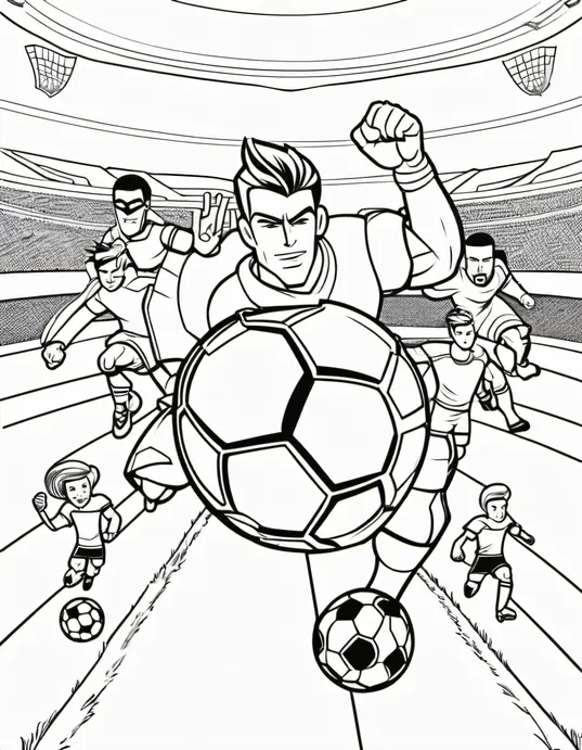 Colour Super Heroes Playing Soccer Field