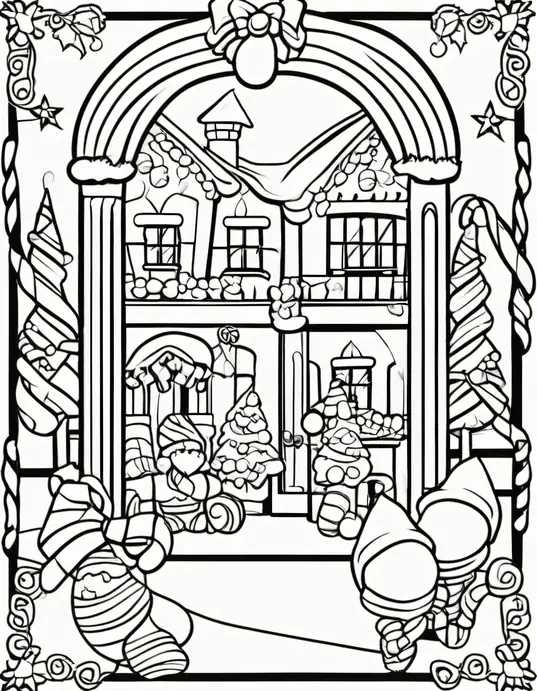 Santa's Candy Cane Workshop Christmas Coloring Page