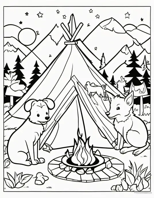 Color Campfire Scenes Under the Stars