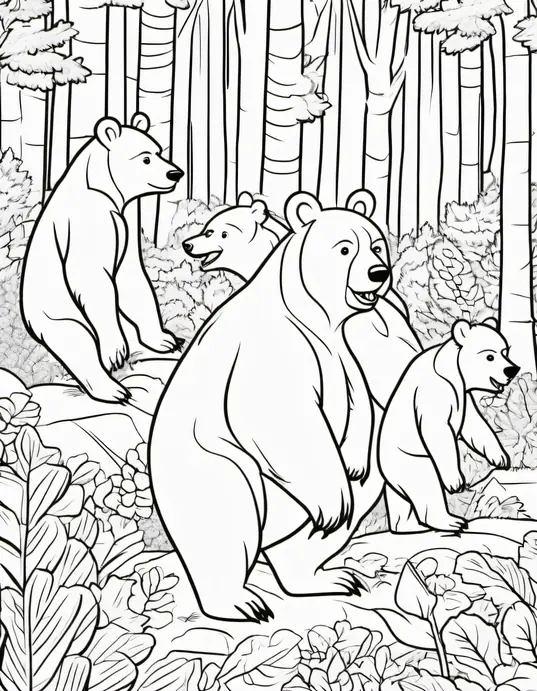 Colorful Forest Bear Friends to Shade-In!