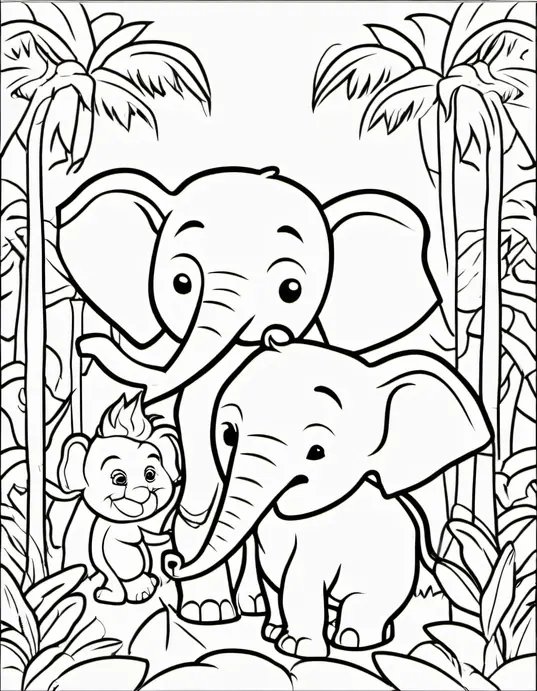 Colorful Jungle Babies: Elephant, Lion, and Monkey Scene