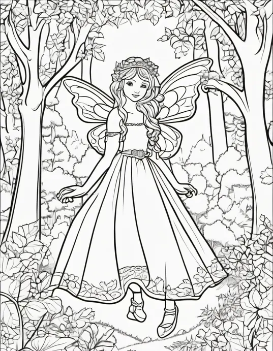 Enchanting Forest Fairy Coloring Scene