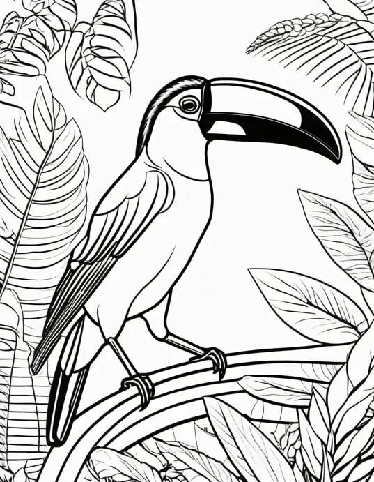 Exotic Toucan Rainforest Coloring Scene