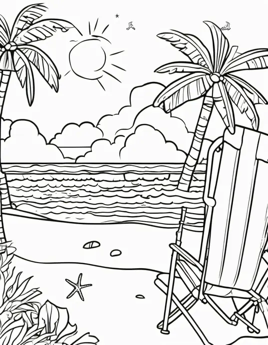 Sunny Beach Coloring Scene for Kids