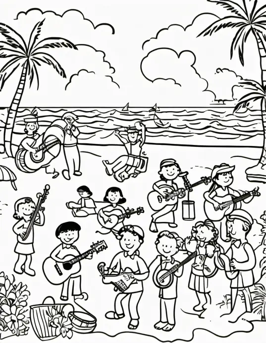 Coloring Beach Party Musical Instruments