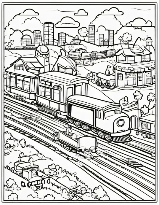 Truck and Train Coloring Scene Fun Adventure